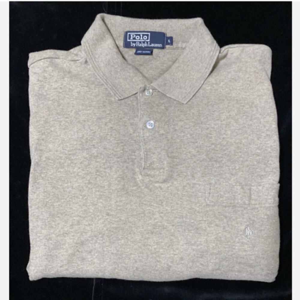 Polo Ralph Lauren Shirt Men's L Beige Long Sleeve Pullover Pony Soft & Excellent